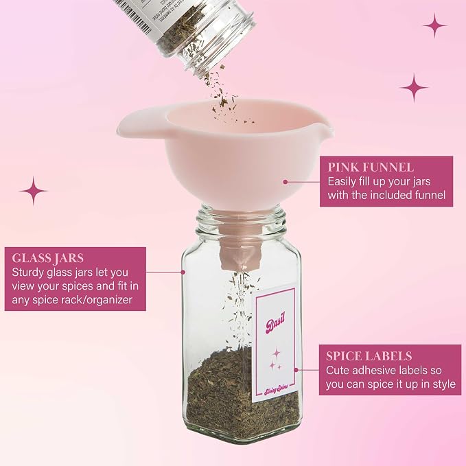 Paris Hilton Glass Spice Jar Storage Set, 4-Ounce Empty Spice Jars - Image 4
