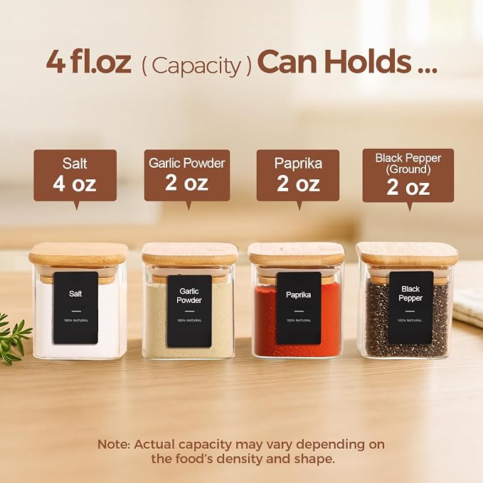 ComSaf 16Pcs Spice Jars with Labes, Glass Jar with Bamboo Lid, 4oz Airtight - Image 2