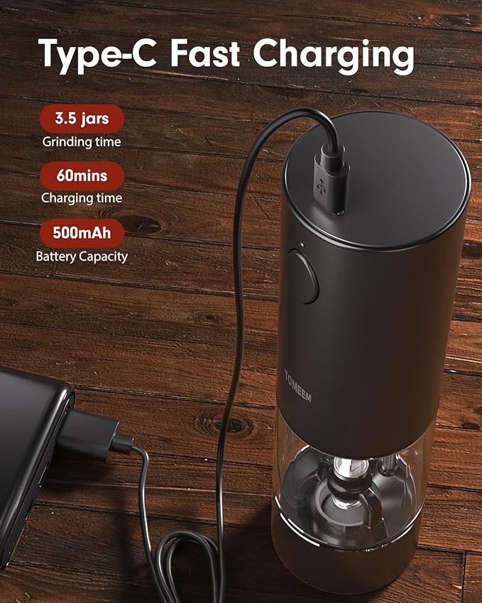 TOMEEM Upgraded Larger Capacity Electric Salt and Pepper Grinder Set - Image 3