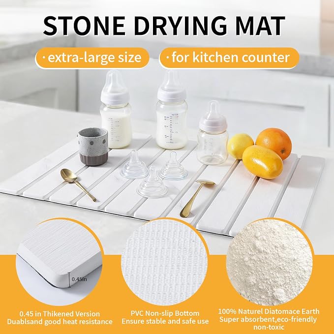 Stone Dish Drying Mat for Kitchen Counter, Any Countertop - Image 3