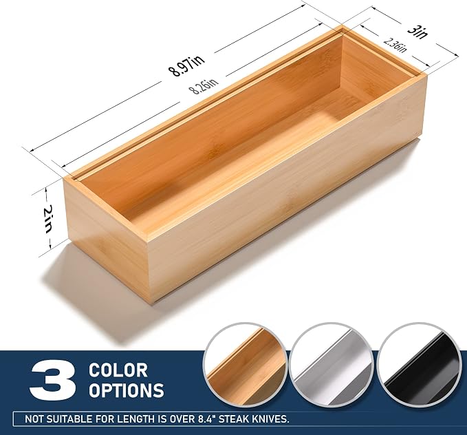 VeyFey Silverware Tray for Drawer, Stackable Kitchen Bamboo Drawer Organizer 9" - Image 4