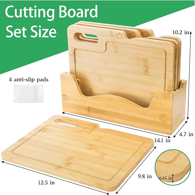 ZENFUN 4 Pack 12.5"L x 9.8"W Bamboo Cutting Boards - Image 2