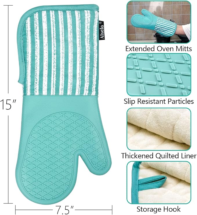 Alselo Silicone Oven Mitts Heat Resistant 932℉ - Image 2