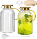 2 Pack Glass Pitcher with Handle and Lid, 68oz/ 2 Liter Classic Stripes Glass by Moretoes