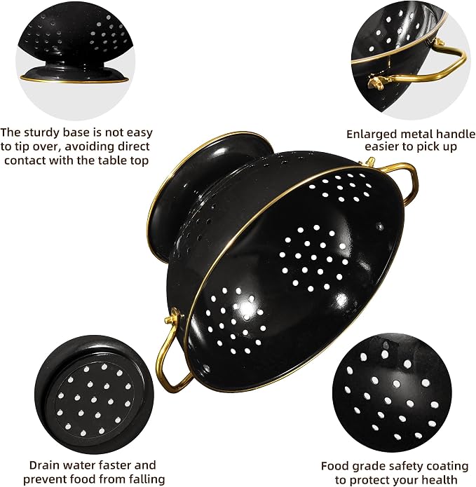 Metal Colander 2 Pack, 3.5 Quart Powder Coated Self-draining Solid Ring Base - Image 5