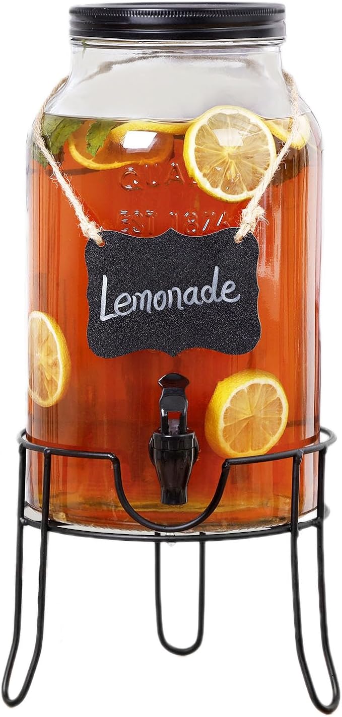 1.5 Gallon Glass Drink Dispensers by Unknown