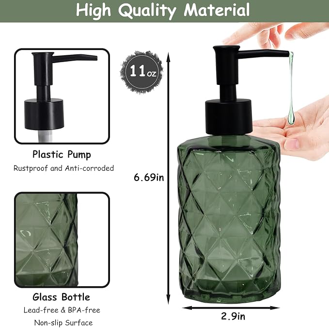 Green Glass Soap Dispenser - Image 2