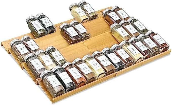 Spice Drawer Organzier, 4 Tiers- 8Pcs Bamboo Spice Rack Tray Insert by KitHero