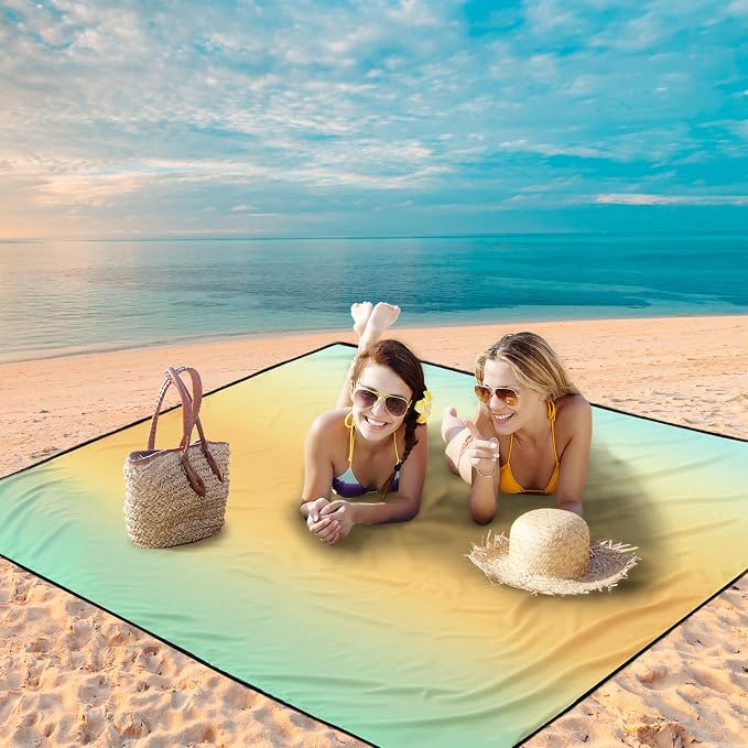WIWIGO Beach Blanket Waterproof Sandproof Beach Mat 79" X 83"/10'x9'for 2-8 - Image 2