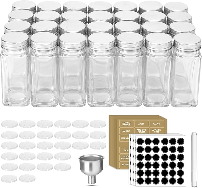 Antimbee 28 Pcs Clear Glass Spice Jars, 3.5 oz Glass spice jar - Image 7