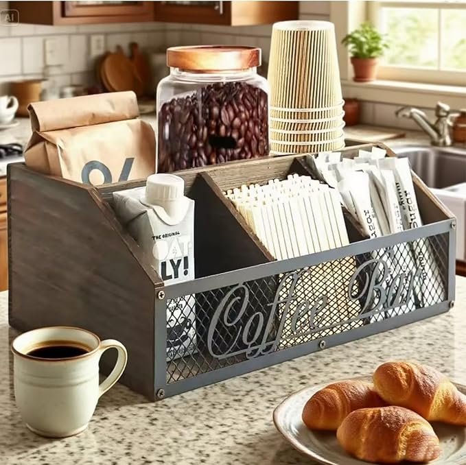 Coffee Station Organizer, Rustic Countertop Coffee Bar Accessories, 4 - Image 6