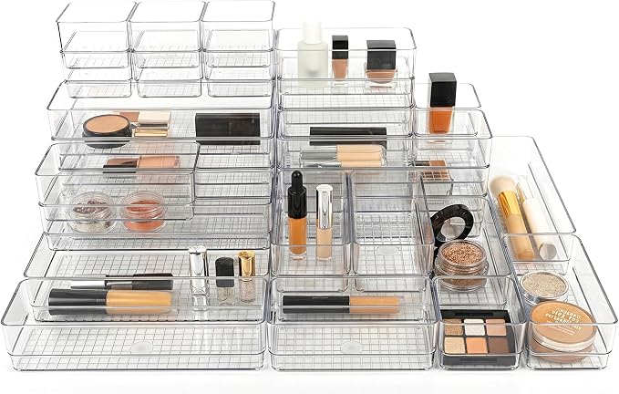 33 PCS Clear Plastic Drawer Organizer Set, 4 Sizes Acrylic Drawer Storage Trays by Unknown