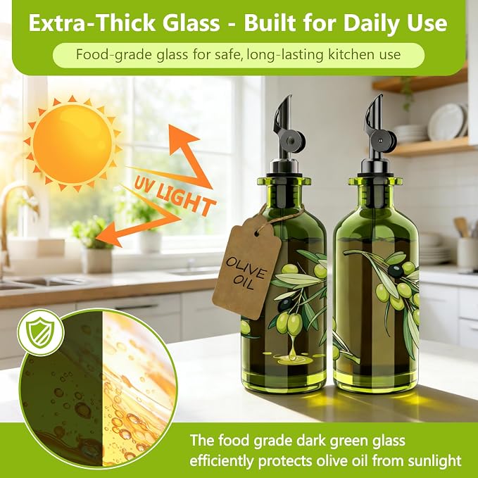 COOLMI Olive Oil Dispenser Bottle Set of 2-12oz Glass Oil & Vinegar Cruet - Image 2