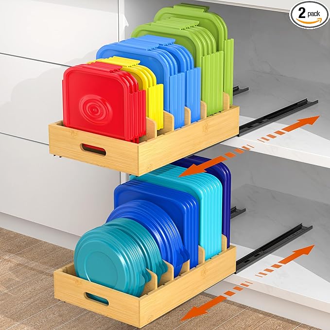 Housolution Pull Out Food Container Lid Organizer by Housolution