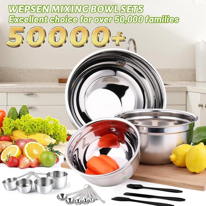 WEPSEN Mixing Bowls Set, Large Nesting Bowls 7, Measuring Cups and Spoons - Image 2