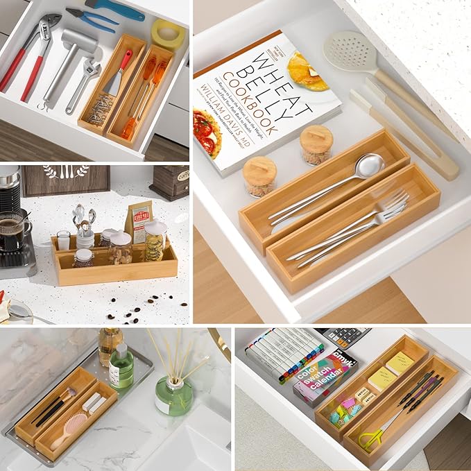 VeyFey Silverware Tray for Drawer, Stackable Kitchen Bamboo Drawer Organizer - Image 4