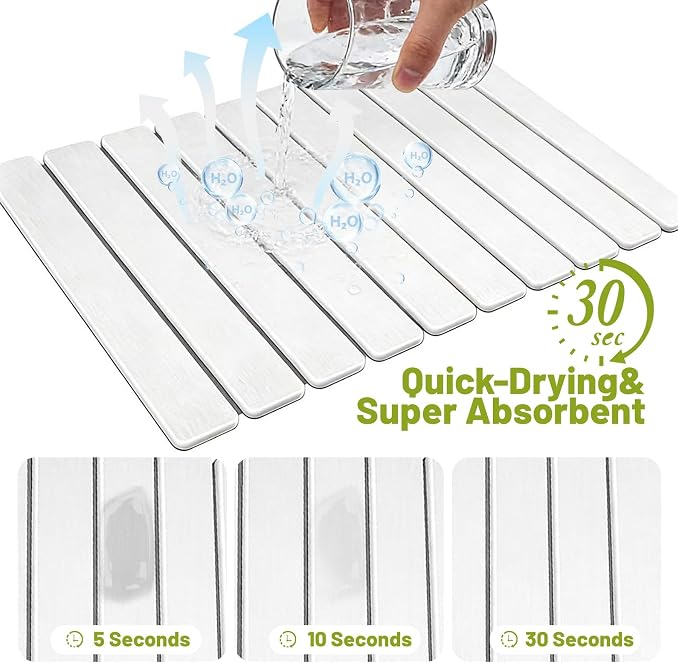 Large Stone Dish Drying Mat for Kitchen Counter, Water Absorbent Diatomaceous - Image 3