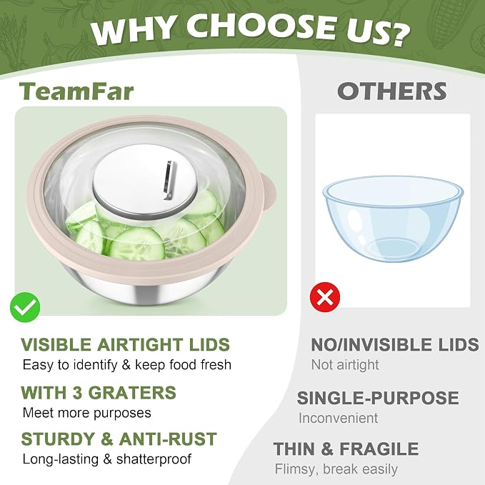 TeamFar Mixing Bowls, For Kitchen Mixing/Baking/Storing/Prepping, Visible & - Image 6