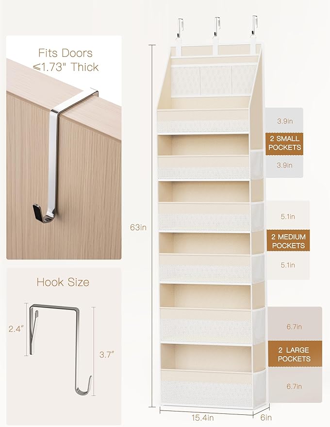 Criusia Over the Door Organizer, 6-Shelf Closet Hanging Storage - Image 2