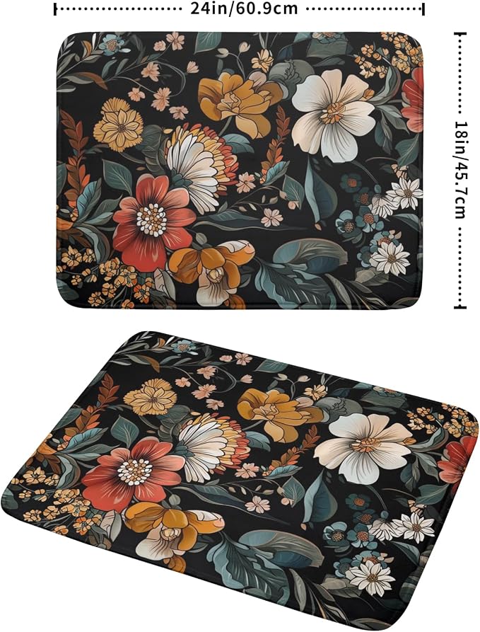 Vintage Floral Dish Drying Mat 18x24 inch Boho Flower Drainer Mats Fast Dry - Image 2