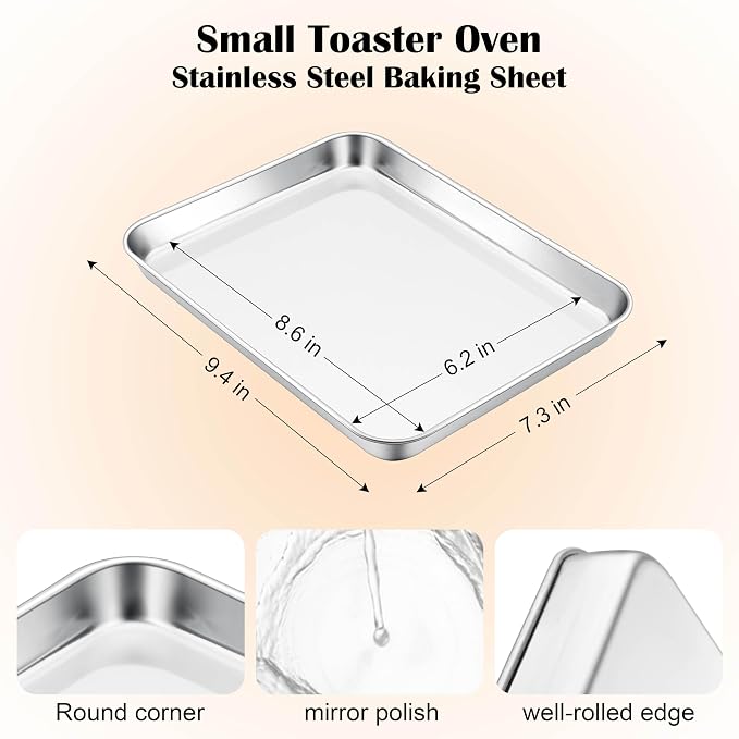 E-far Mini Toaster Oven Tray, 9.4”x7.3” Stainless Steel Baking Cookie Sheet - Image 2