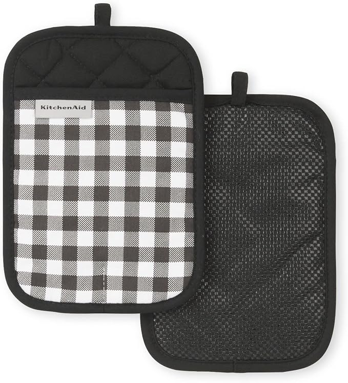 KITCHENAID Gingham Pot Holder 2-Pack Set, Matte Black by KitchenAid