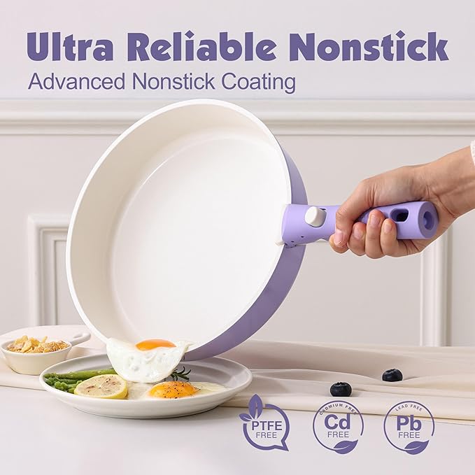 SENSARTE 17 Piece Ceramic Pots and Pans Set, Nonstick Detachable Handle Cookware - Image 4