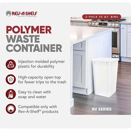 Rev-A-Shelf 2-Pack 35 Quart Polymer Replacement Trash Bin, Recycle Waste - Image 2
