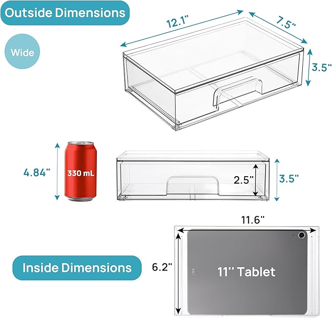 Vtopmart 12.1''W Clear Stackable Storage Drawers, 4 Pack Acrylic Plastic - Image 2