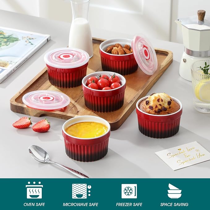 vancasso 6 oz Ramekins with Lid, Porcelain Creme Brulee Souffle Dishes - Image 4