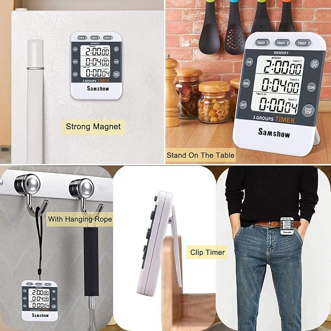 Digital Kitchen Timers for Cooking Triple Timer Count UP/Down Dual Timer Large - Image 4