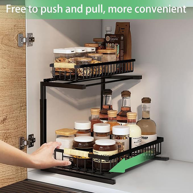 Merrylun Under Sink Organizers, 5 Adjustable Height，Metal Pull Out Under Sink - Image 3
