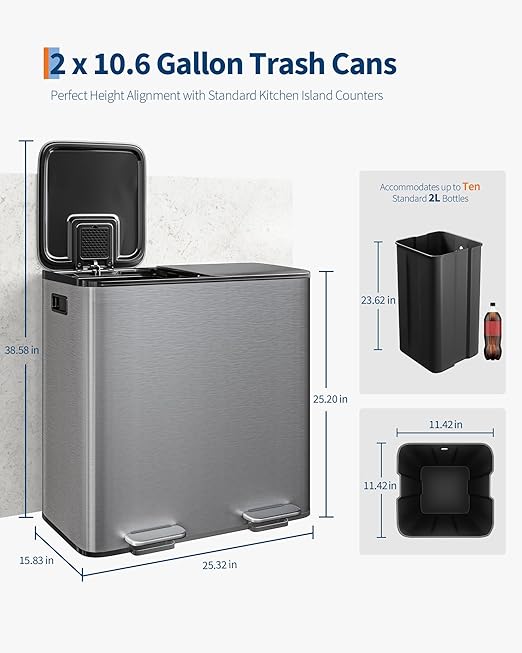 Garvee Double Trash Can, 2 x 10.6 gal Garbage Can - Image 6