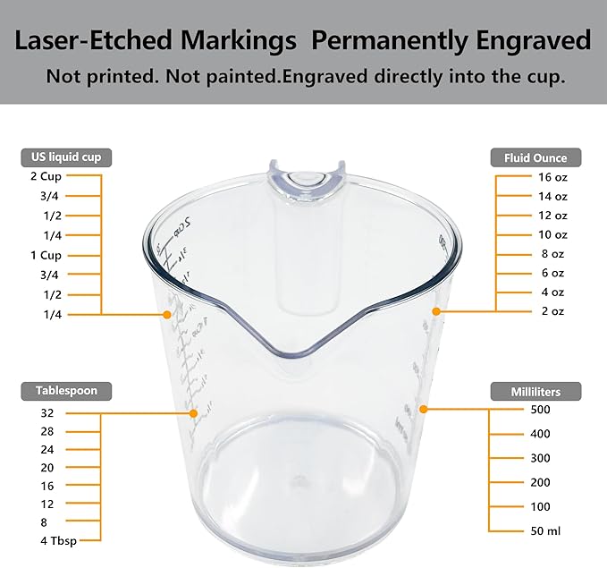 2 Cup Measuring Cup, Laser-Etched oz/cup/mL/Tbsp, Plastic Measuring Cup - Image 7