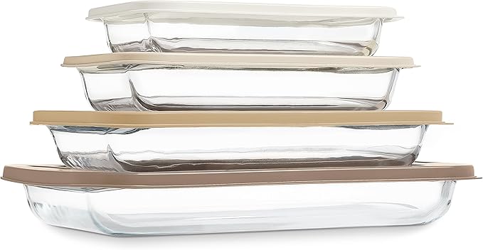 COOK WITH COLOR 8 PC. Glass Baking Dish Set with Lids by CookwithColor