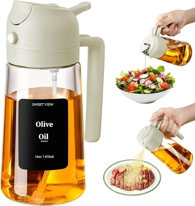 SWEET VIEW Oil Sprayer for Cooking, 16oz/470ml Glass Oil Dispenser/Pour Bottle by SWEETVIEW