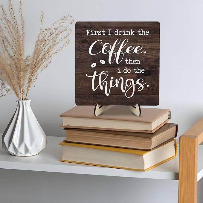 Vintage Coffee Bar Sign Plaque, Rustic Wooden Tabletop Plaque - Image 7