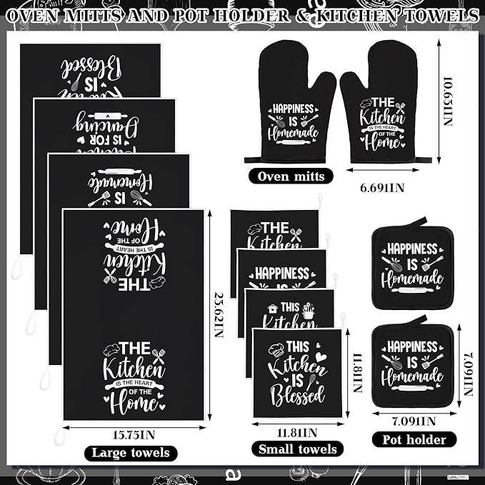 12 Pcs Farmhouse Kitchen Decor and Accessories Sets 4 Black Kitchen Towels 4 - Image 3