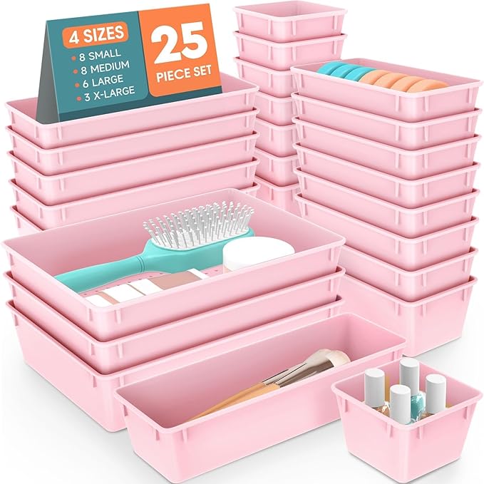 SpaceHacks 25 PCS Plastic Drawer Organizer Set, 4-Size Versatile Organizer by SpaceHacks
