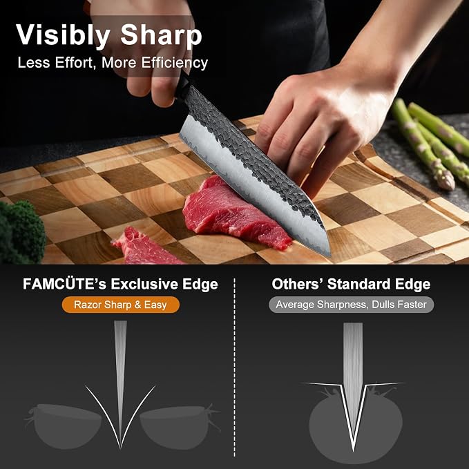 FAMCÜTE Santoku Knife 7 inch, Hand Forged 5 Layers 9CR18MOV High Carbon Steel - Image 6