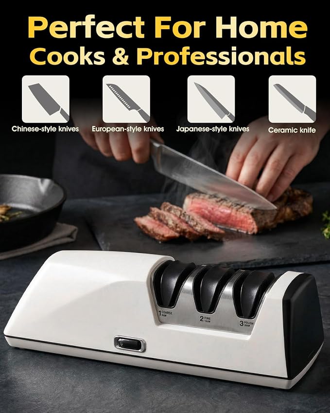 Professional Electric Knife Sharpener, 3-Stage High-Grit Diamond Sharpening - Image 8