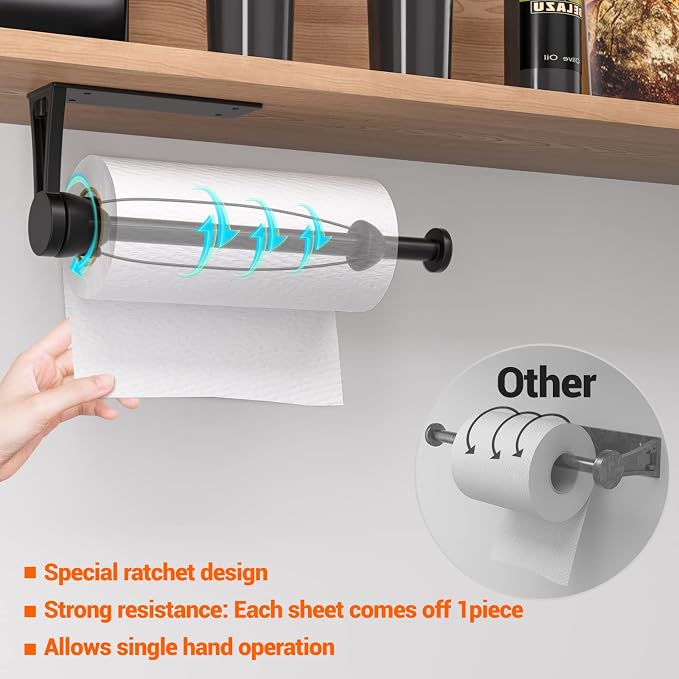 Paper Towel Holder Under Cabinet, Single Hand Operable Wall Mount - Image 3
