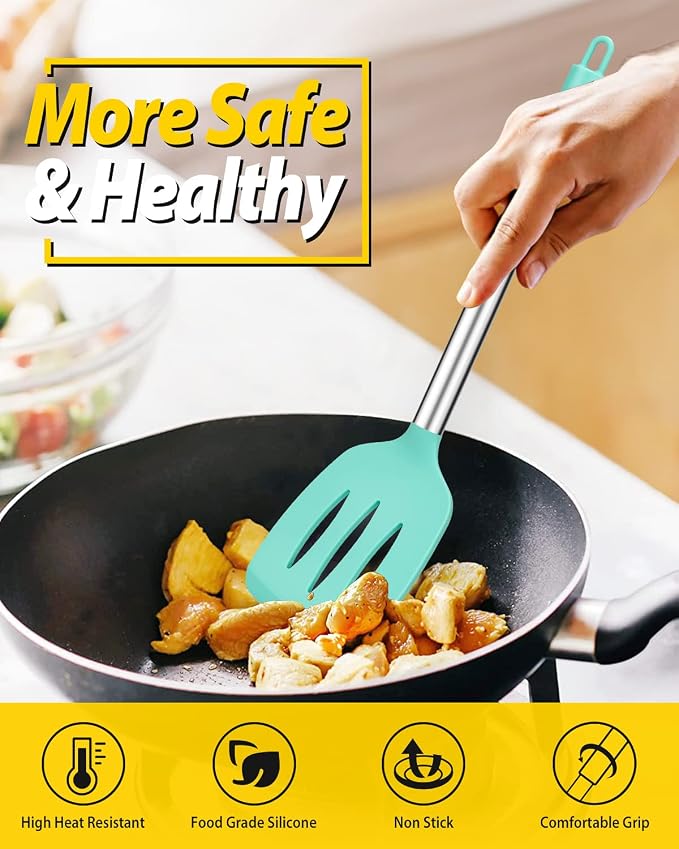 Pack of 4 Silicone Cooking Utensils Set, Non Stick Large Solid Spatulas - Image 4