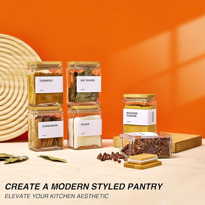 Glass Spice Jars with Bamboo Lid, 4oz Square Spice Containers - Image 5