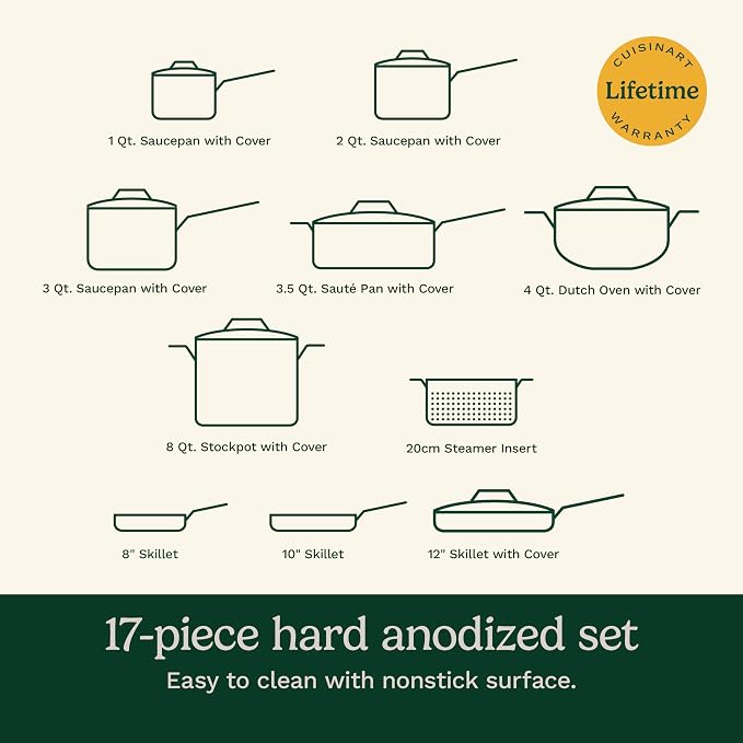 Cuisinart 17-Piece Pots and Pans Set, Non Stick Hard Anodized Cookware Set - Image 5