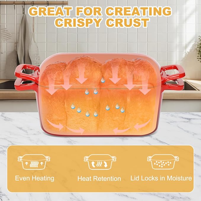3.6QT Oval Enameled Cast Iron Dutch Oven, Sourdough Bread Baking Pan - Image 6