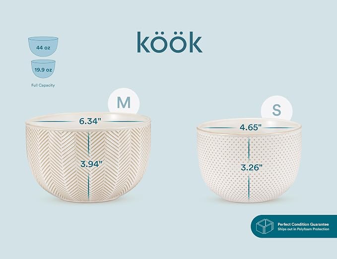 KooK Ceramic Mixing Bowls, Nesting Set of 4, Embossed Kitchen Dishware - Image 8