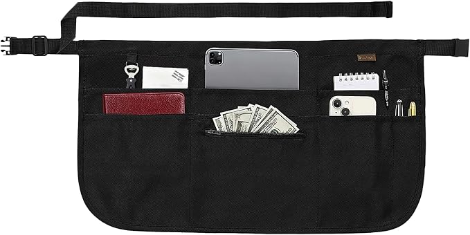 BOHARERS Black Waitress Apron 7 Pockets Server Apron by BOHARERS