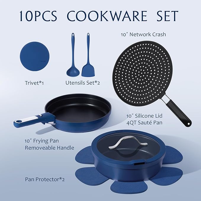 CAROTE 10-Piece Pots and Pans Set, Nonstick Cookware Set Detachable Handle - Image 2
