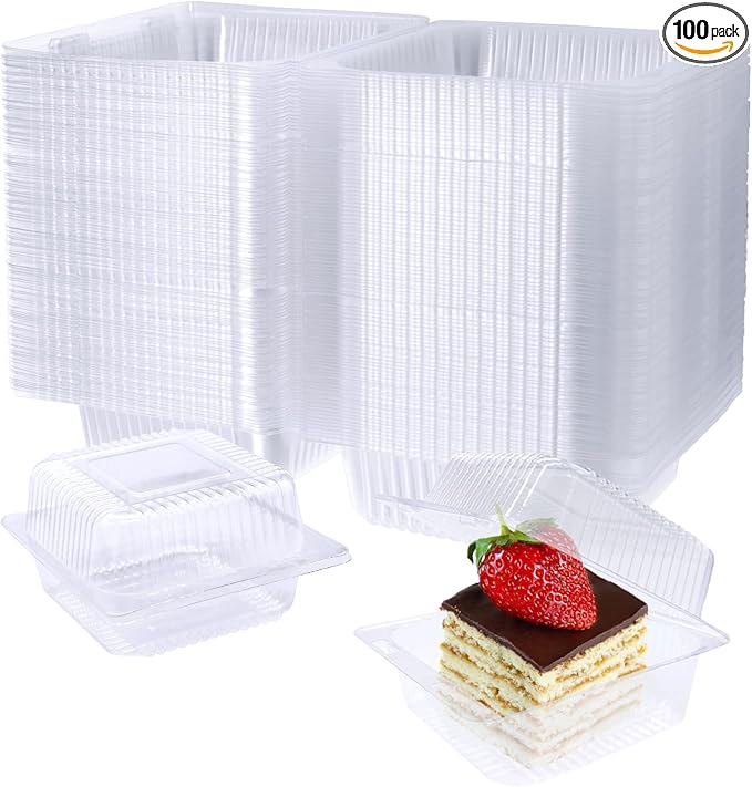 Jizvxe 100 Pack Clear Plastic Square Hinged Food Container, Disposable Plastic by Jizvxe